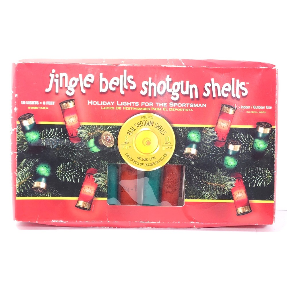 Christmas Ornaments Jingle Bells Shotgun Shells Lights Red Green 10-Lights 8 ft.